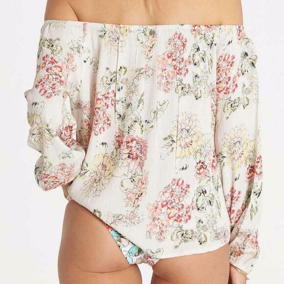 Billabong Mi Amore Floral Off The Shoulder Elasticized Long Sleeve Multi Top - Picture 10 of 10